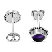 6pairs, Amethyst Round Stud Silver Earrings - e369